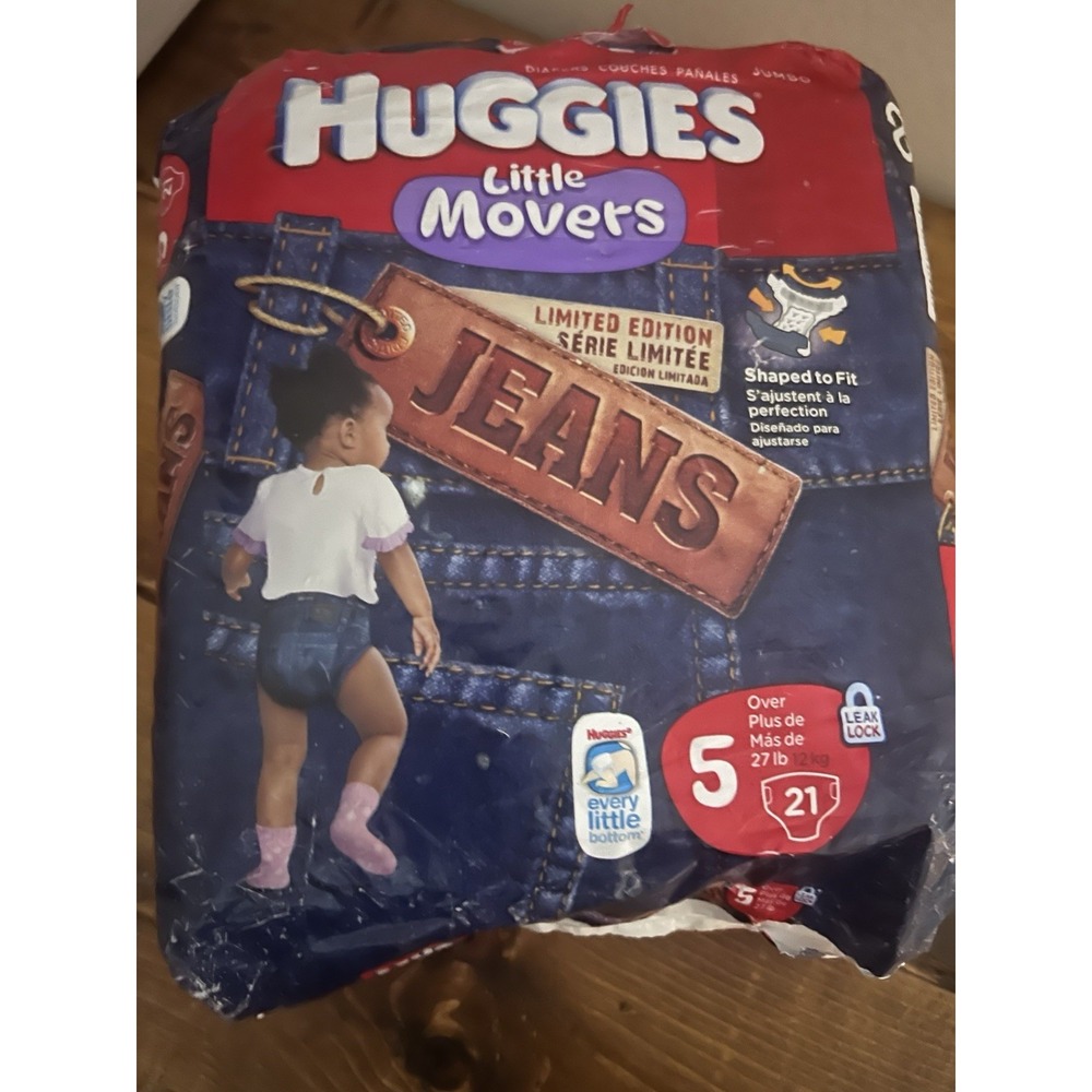 Huggies Little Movers Jeans Limited Edition Diapers Size 5 (21 Count) Denim Y2k